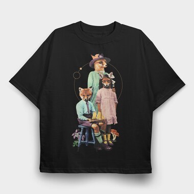 Fox Family Fancy Animals, Tricou Oversize Barbati (Unisex)